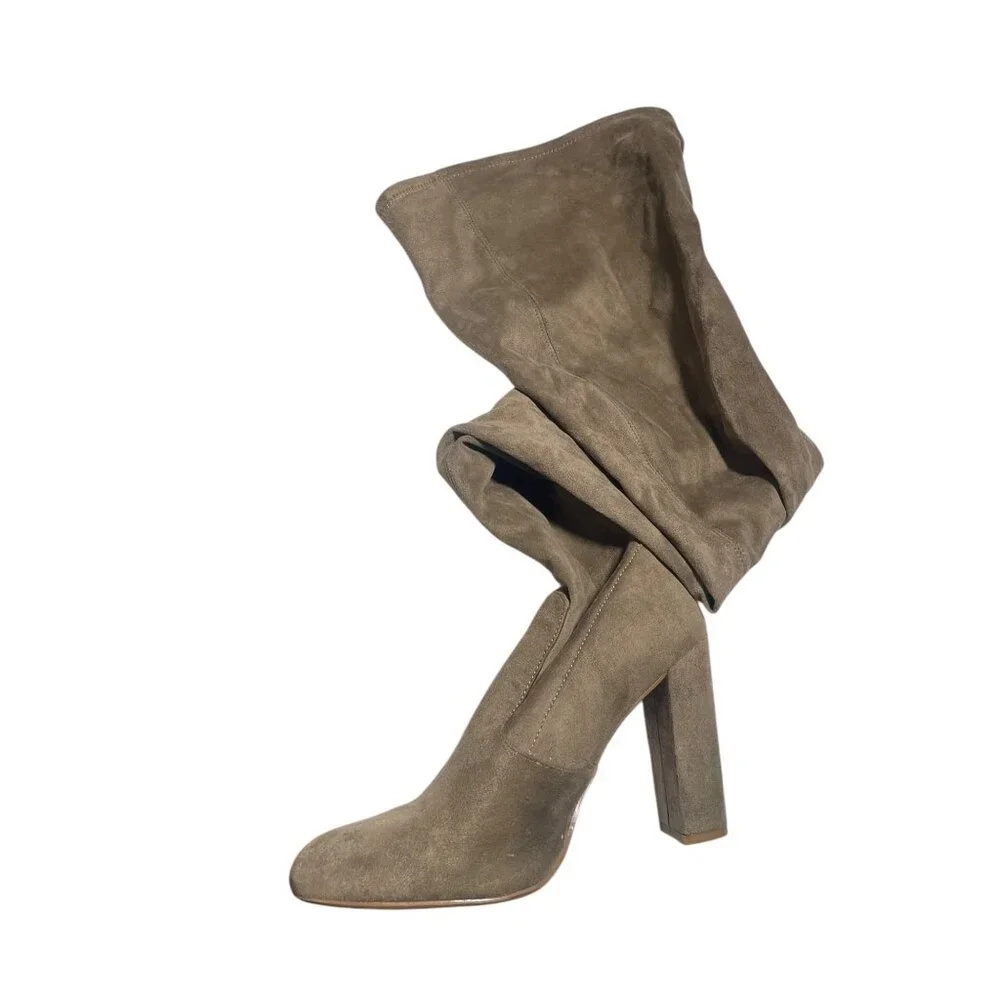 Steve Madden Taupe Over-The-Knee Block Heel Suede-Look Boots Size 7.5‎